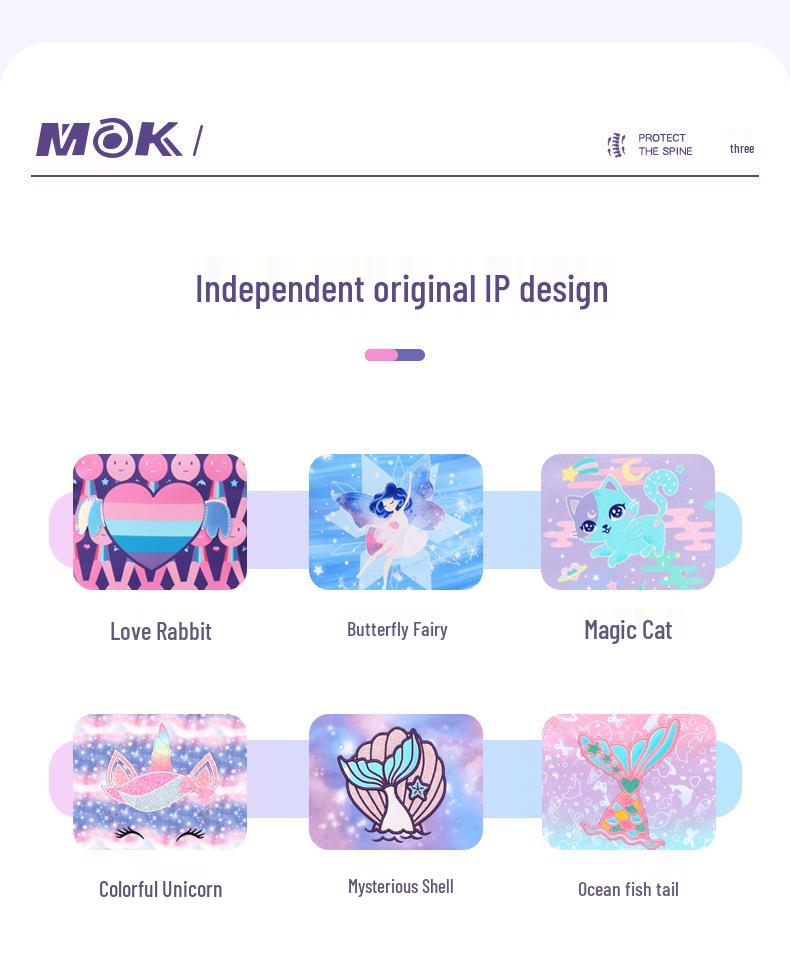 Mok Lightweight Double Shoulder School Backpack & Pencil Case Set for Girls, Grades 1-6