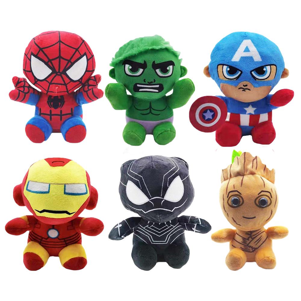 20cm Superhero Plush Toy Set Captain America Hulk Spider Man Black Panther Cartoon Stuffed Doll Kids Gift