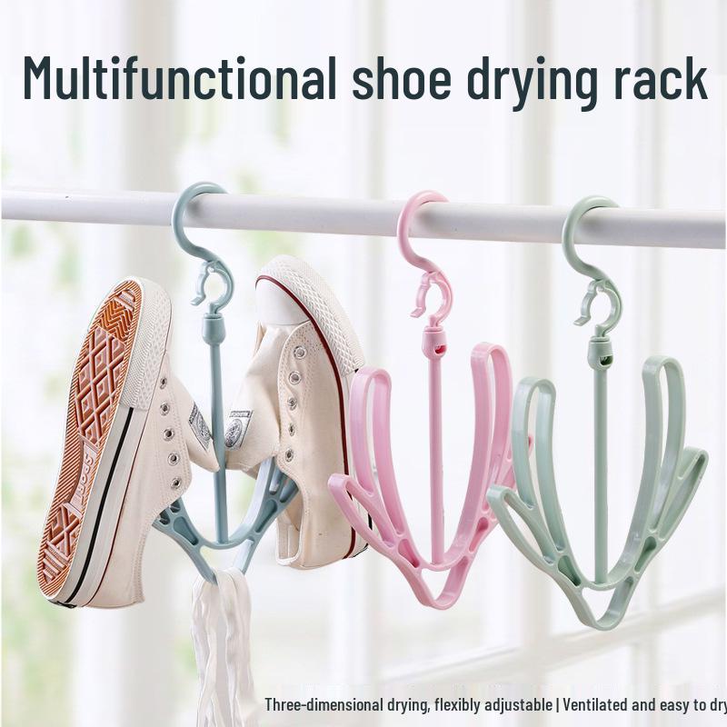 Creative Windproof Balcony Shoe Drying Rack with Double Hooks - Multi-functional Hanging Drying Solution