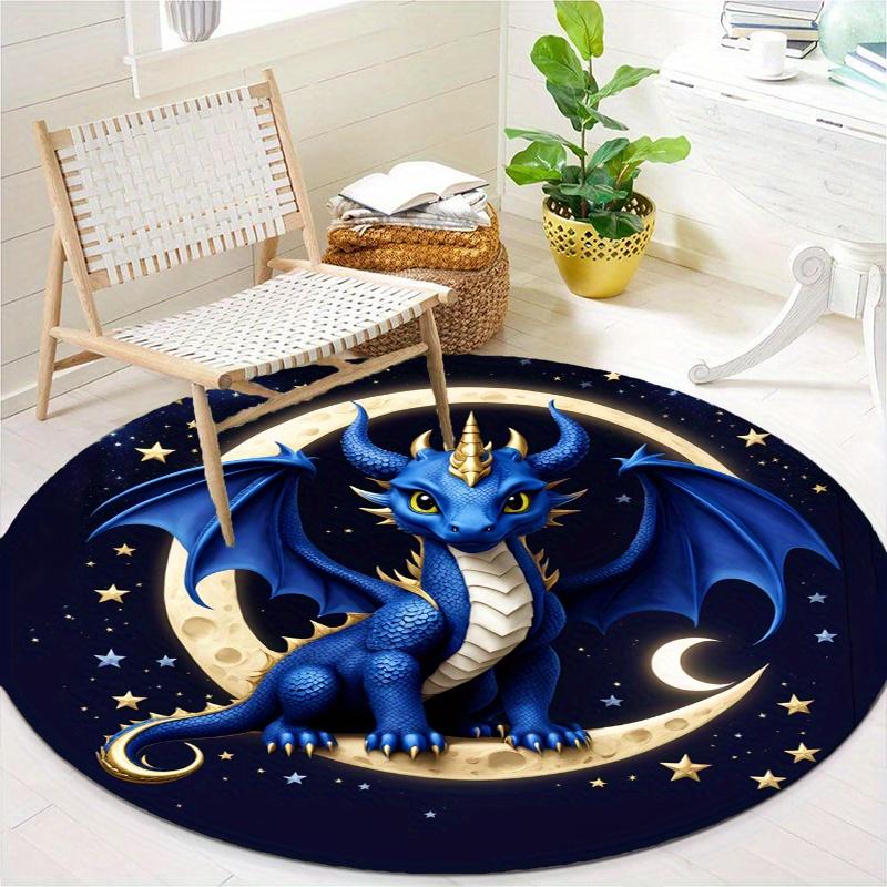 S Moon Dragon Round Rug Nonslip Area Rug Office Chair Mat Carpet For Living Room Bedroom Home Decor