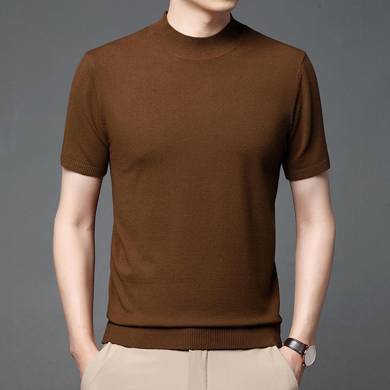 Мужской свитер с полуводолазкой и короткими рукавами, весна-лето, новый, однотонный, повседневный, для молодежи и мужчин среднего возраста M