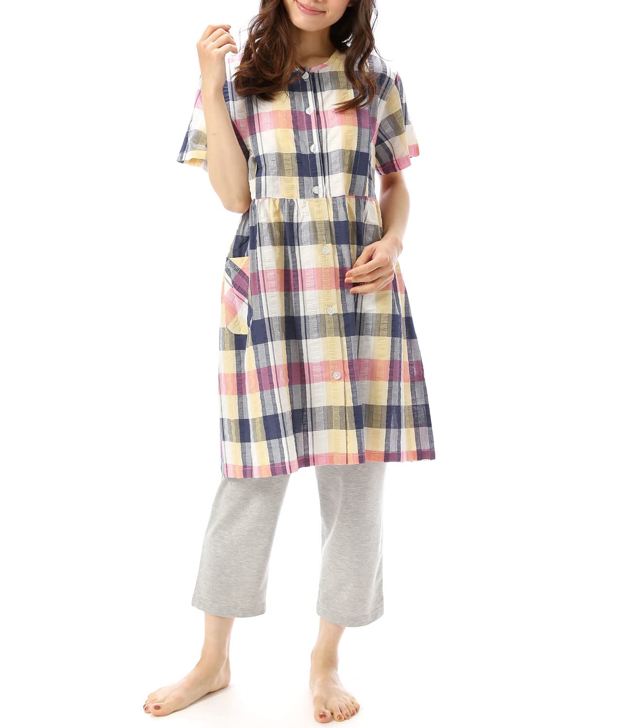 

NISHIKI Пижама для беременных с шортами для кормления, хлопок, сокер, спереди длинная, регулируемая талия, домашняя одежда, x размер, прорези, рукава, 100% верх, приятная к коже