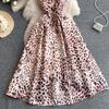 Elegant Sleeveless Leopard Print Summer Dress Women's Round Neck Three-Dimensional Cutting Drapped Slim Party Dresses Robes