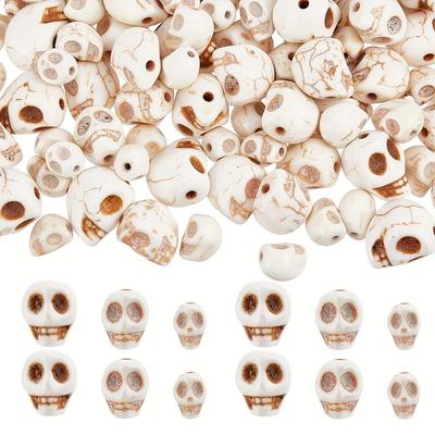 10/30/50pcs Skull Beads Bulk Skull Beads Synthetic Turquoise Gemstone Jewelry Making Bead Combination Bead Bracelet Set White Stone Necklace Supplies