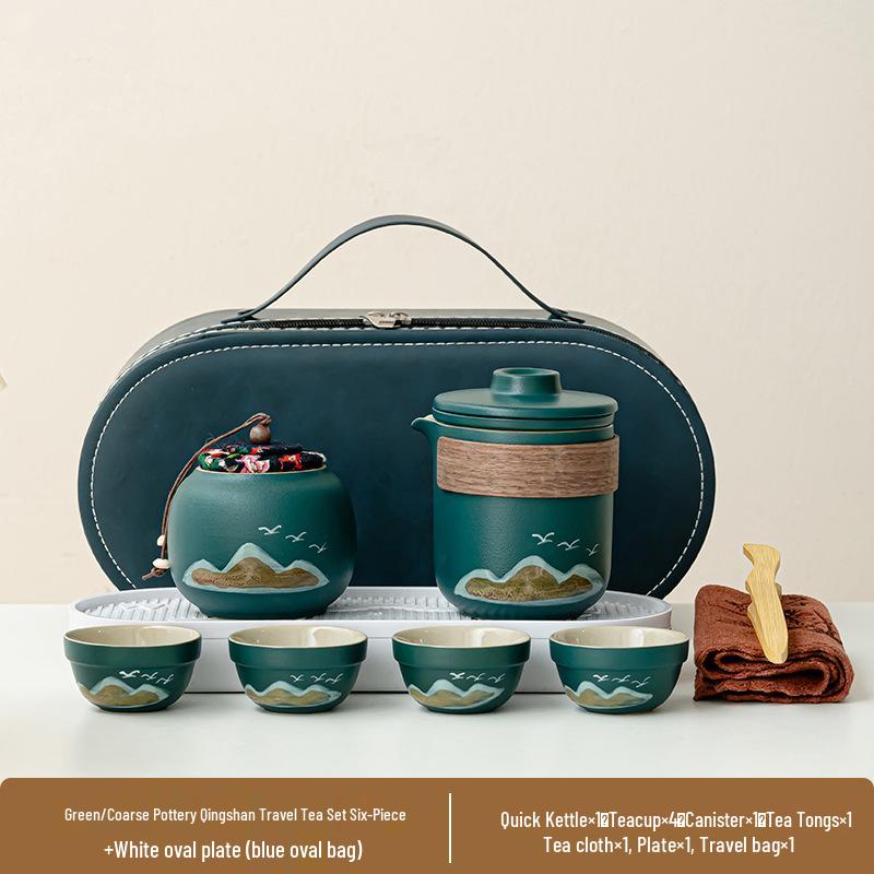 Portable Ceramic Tea Set: One Pot, Four Cups - Ideal for Camping and Solo Quick-Brew