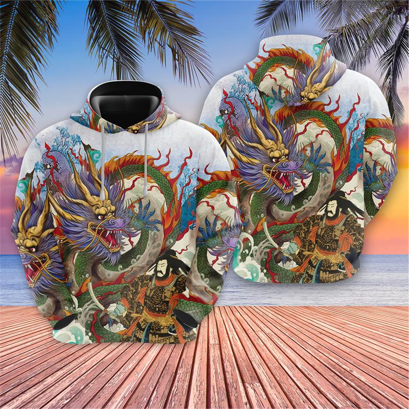 Japońskie samurajskie bluzy graficzne Harajuku Fashion Cherry Blossoms bluzy z kapturem dla mężczyzn ubrania Warrior Cat Y2k bluza z kapturem dla chłopców