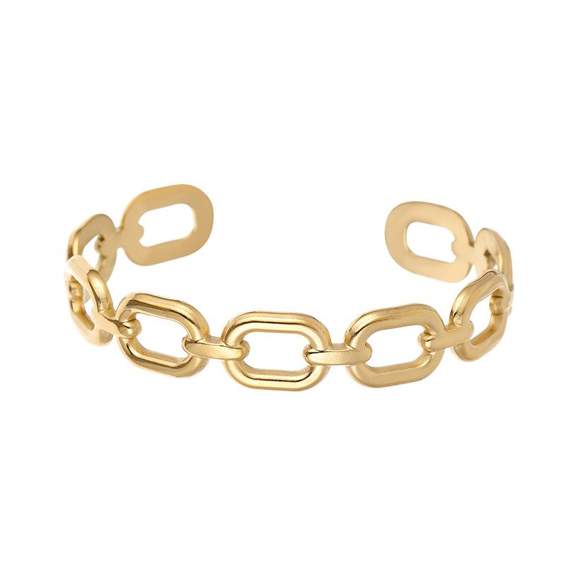 DIEYURO 316L Stainless Steel Women Bangles Fashion Square Link Hollow Out Bangle Vintage Gold Color High Quality Zircon Gift