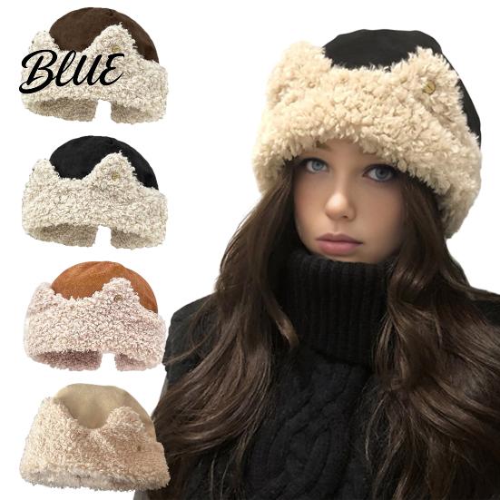 Cold Weather Hat Cat Ear Sherpa Fleece for Women Windproof Winter Protection Women Plush Hat Thick Warm Fuzzy Skull Cap Outdoor Cycling