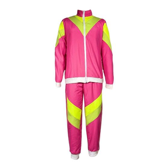 2Pcs/Set Disco Tracksuit Retro 80s Sportswear Long Sleeve Color Block Zipper Jacket High Waisted Long Trousers Set Men Women Party Wear