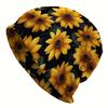 1pc Men's Bohemian Knit Hat with Bright Yellow Flower & Geometric Sunflower Pattern - Lightweight Stretch Beanie, Elastic Wreath for Outdoor, Christma
