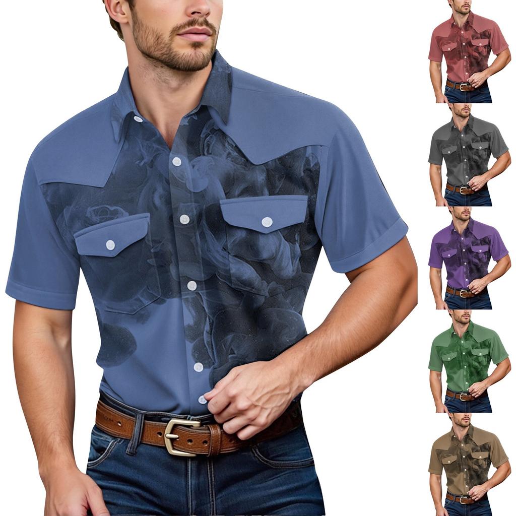 Men'S Fashionable Lapel And Shoulder Length Short Sleeved Casual Top