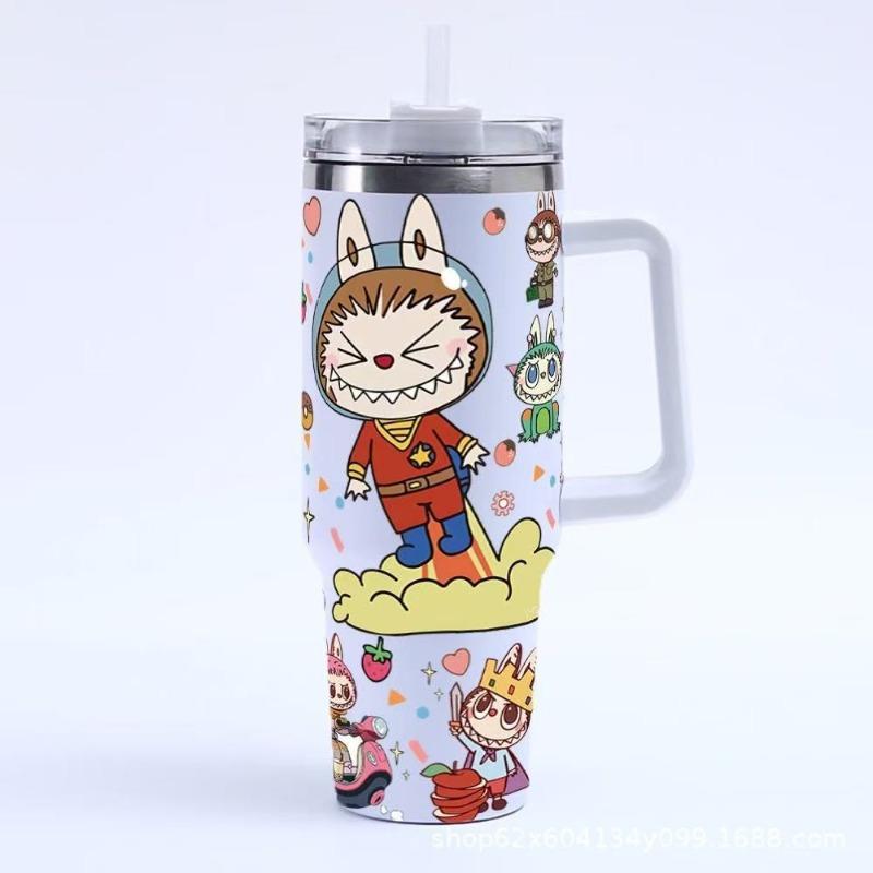 Cartoon Pattern 40oz Car Cup 304 Stainless Steel Thermos Cup Car Straw Bingba Cup