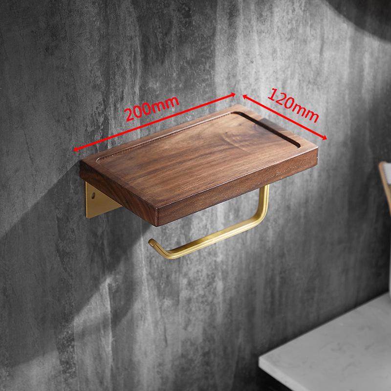 Solid Wood Bathroom Paper Towel Rack Wall Mounted Roll Paper Rack Mobile Phone Rack Bathroom Storage Rack Brushed Gold Aluminum