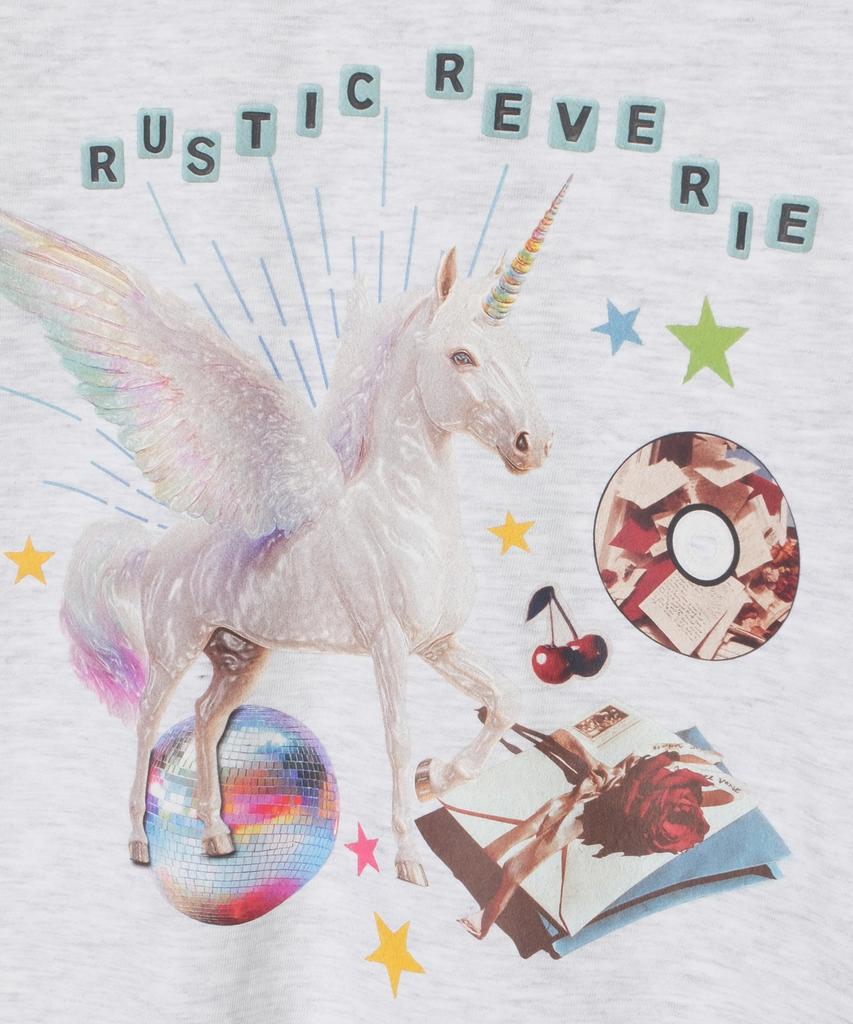 RUSTIC REVERIE Unicorn Oversized T-Shirt_White Melange