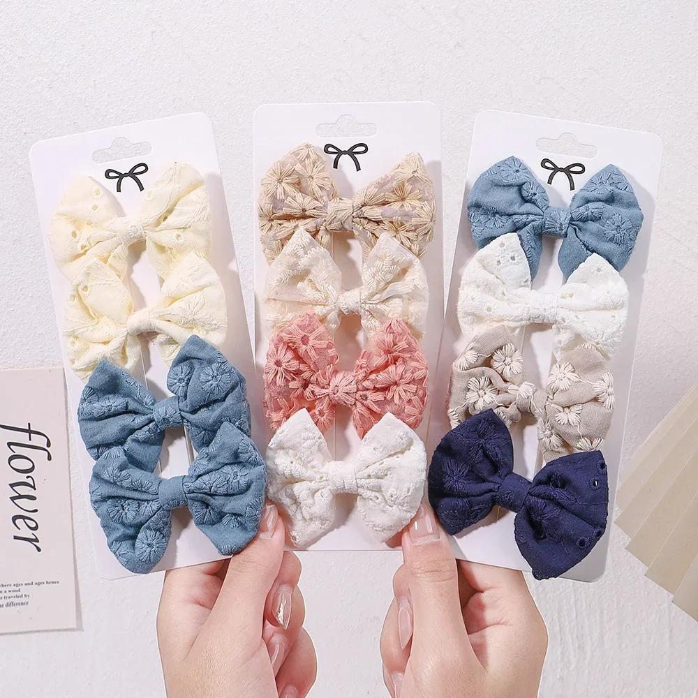 4Pcs Sweet Lace Printed Bowknot Hair Clips for Hair Girls Handmade Hairpin Boutique Barrettes Headwear Baby Hair Accessories