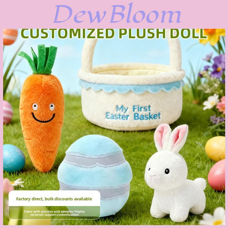 Easter Plush Bunny Toy With Carrot Basket Set For Holiday Decor And Gift Giving