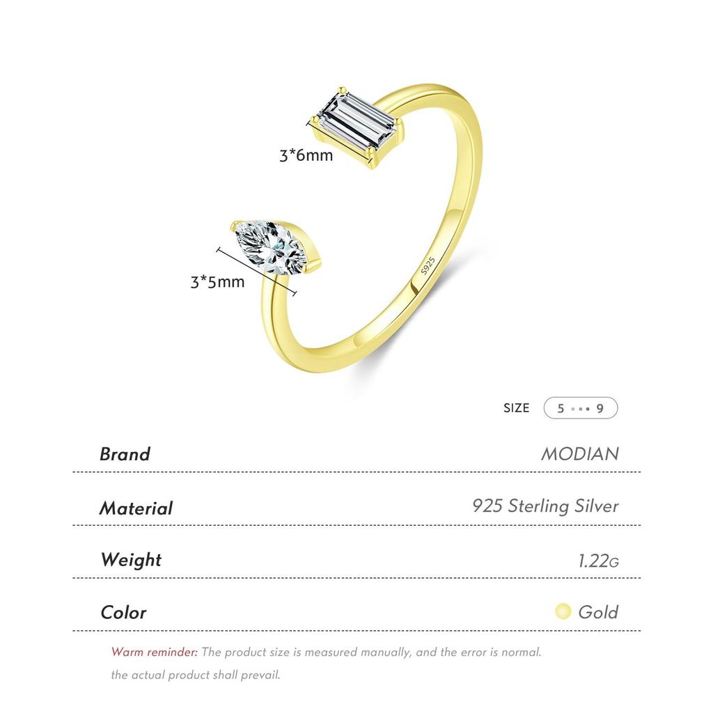 MODIAN 925 Sterling Silver Rhombus & Eectangle Open Size 6-9 Adjustable Finger Ring Gold Color Simple Jewelry For Women Gifts