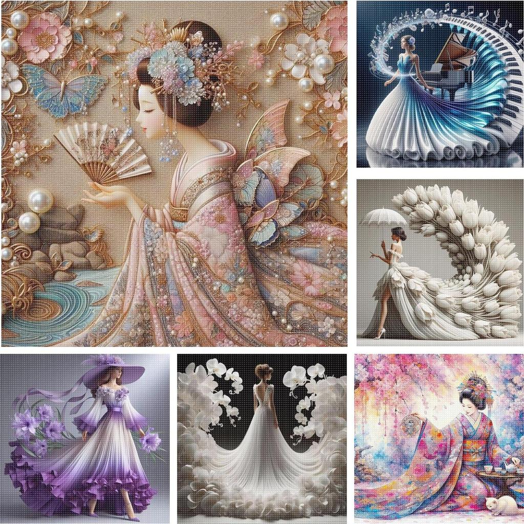 Girl Printed Cross Stitch Kit 45x45cm DIY 11CT Embroidery Craft Set Home Decor