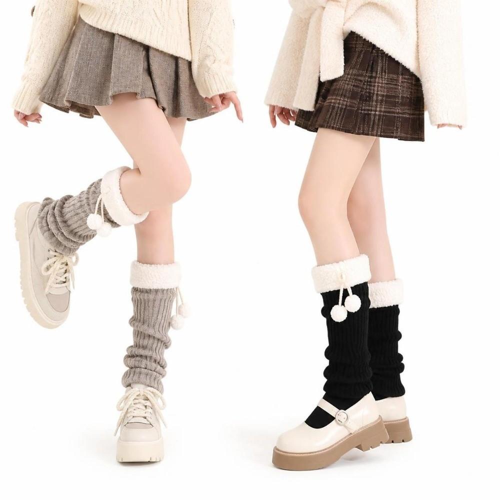 1pair Warm Mid-Calf Length Socks Solid Color Heap Sock Boot Cuffs Retro Winter Foot Cover  Girl