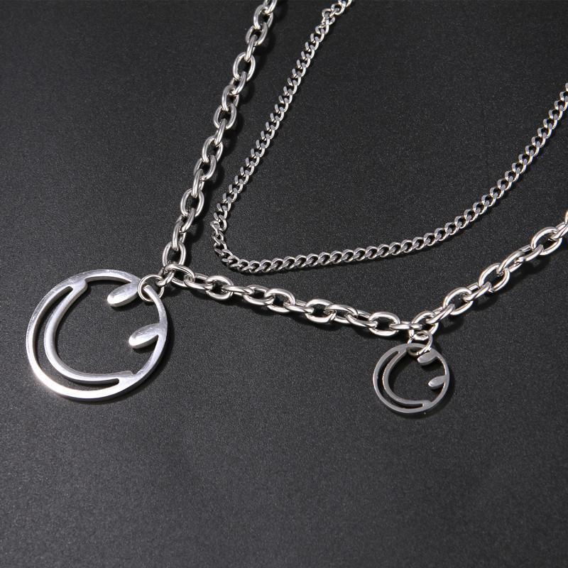 Titanium Steel Smiley Face Necklace Female Hip Hop Double Pendant Collarbone Chain Sweater Chain Neck Chain Item