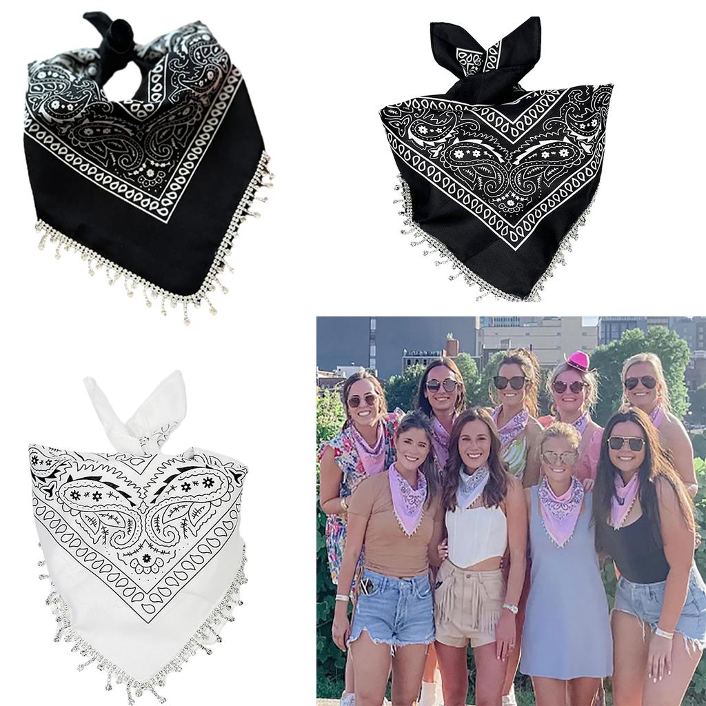 Fringed Rhinestones Bandanas Hiphop Neck Scarf Western Cowgirl Costume Headscarf Women Music Festival Headwrap Dress Up