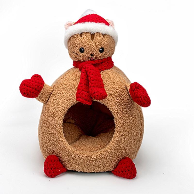 

Зимняя теплая трехмерная мультяшная закрытая будка для маленьких собак в рождественском стиле, креативная будка для домашних животных, товары для животных S 43*30cm