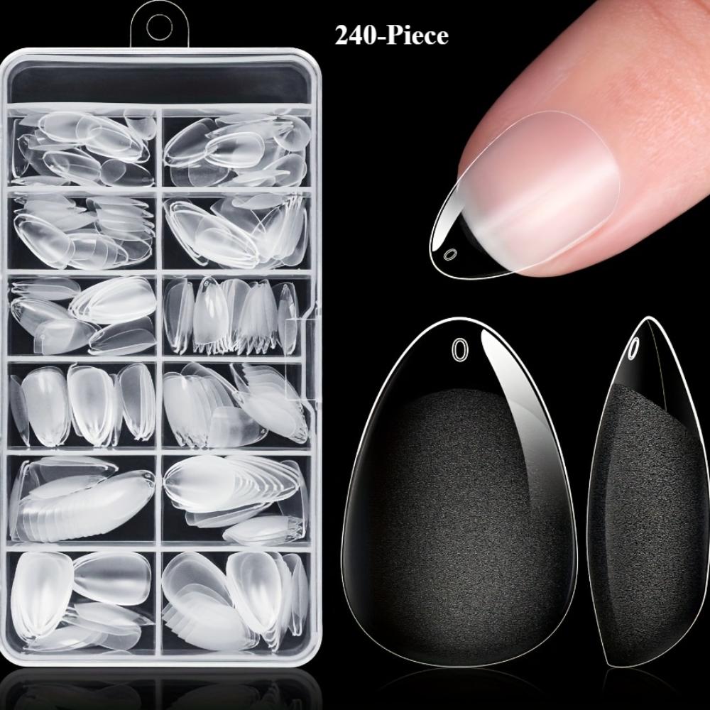 240-teiliges Naked Almond Pin Kit – Extra kurzes, halbmattes Finish mit glänzenden ovalen und Stiletto-Spitzen in transparenter Aufbewahrungsbox – Perfekt für DIY-Nagelkunst