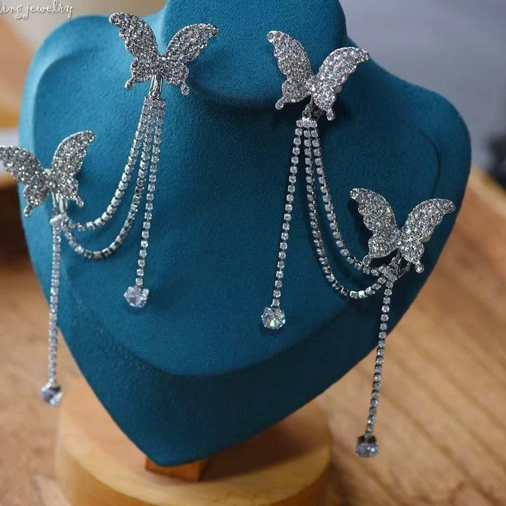 1 Pair Luxury Rhinestone Butterfly Earrings Zinc Zinc Alloy Shiny Temperament Eardrops  Women