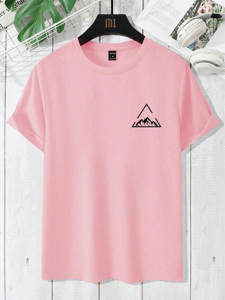 Geometric Mountain Print Short Sleeve T-Shirt For Summer Women Men Casual Fashion Unisex Short Sleeve Trend Streetwear Tops
