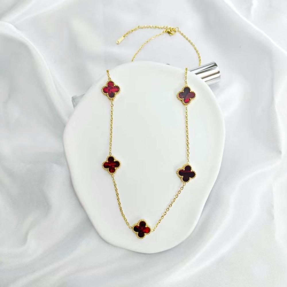 Necklaces Fashion Four-leaf Clover Necklaceelegant Double-sided Classynew Arrival5 Flower Necklacecasual