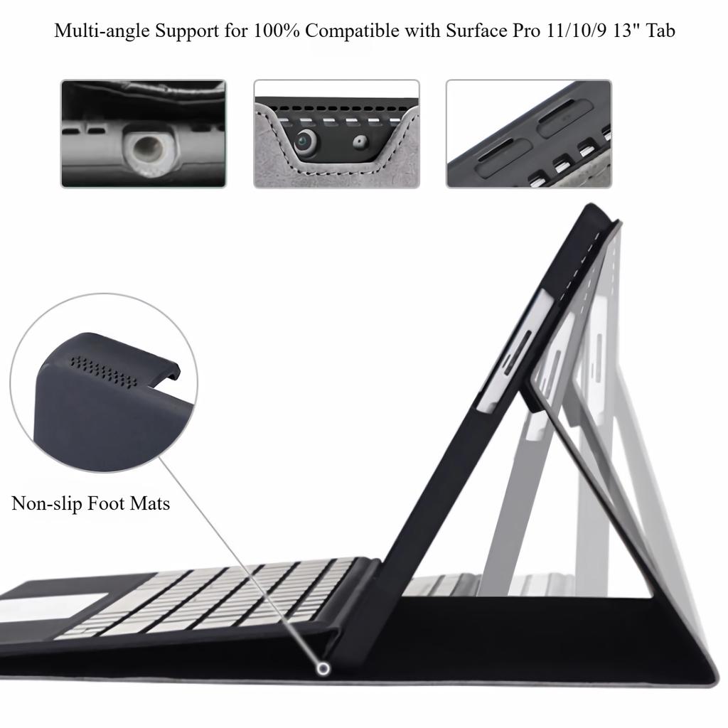 Etui ochronne do 13-calowego tabletu Microsoft Surface Pro 11/10/9 Slim z PU, ze skóry, odporne na wstrząsy, Smart Stand Folio Shell