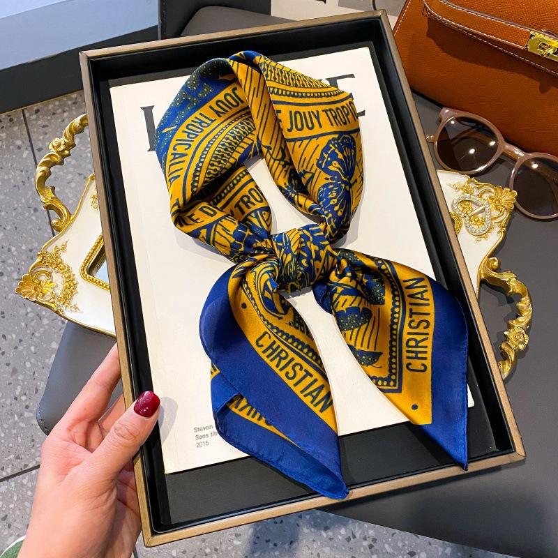 High-end large square scarf silk scarf women's new versatile neck summer thin bag head mother scarf with shawl