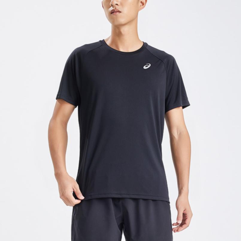 Asics Logo Knit Running Pullover Comfortable Breathable Casual Sport Crew Neck Short Sleeve T-Shirt Men Tops Black 2011D046-001