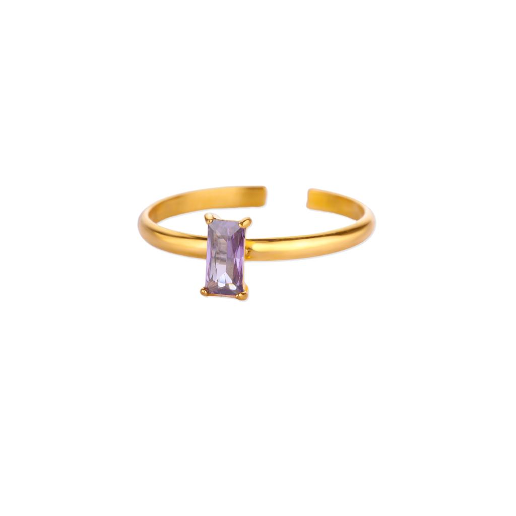 Chic Geometric Square Stone Rings For Women Fashion Birthston Birthday Party Gold Color Opening Ring Jewelry Elegant Her Gift