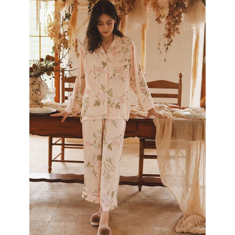 2024 Summer Satin Pants Sweet Pajamas Loose Cardigan Cotton Silk Thin Rayon Cotton Short Sleeve Home Wear for Women