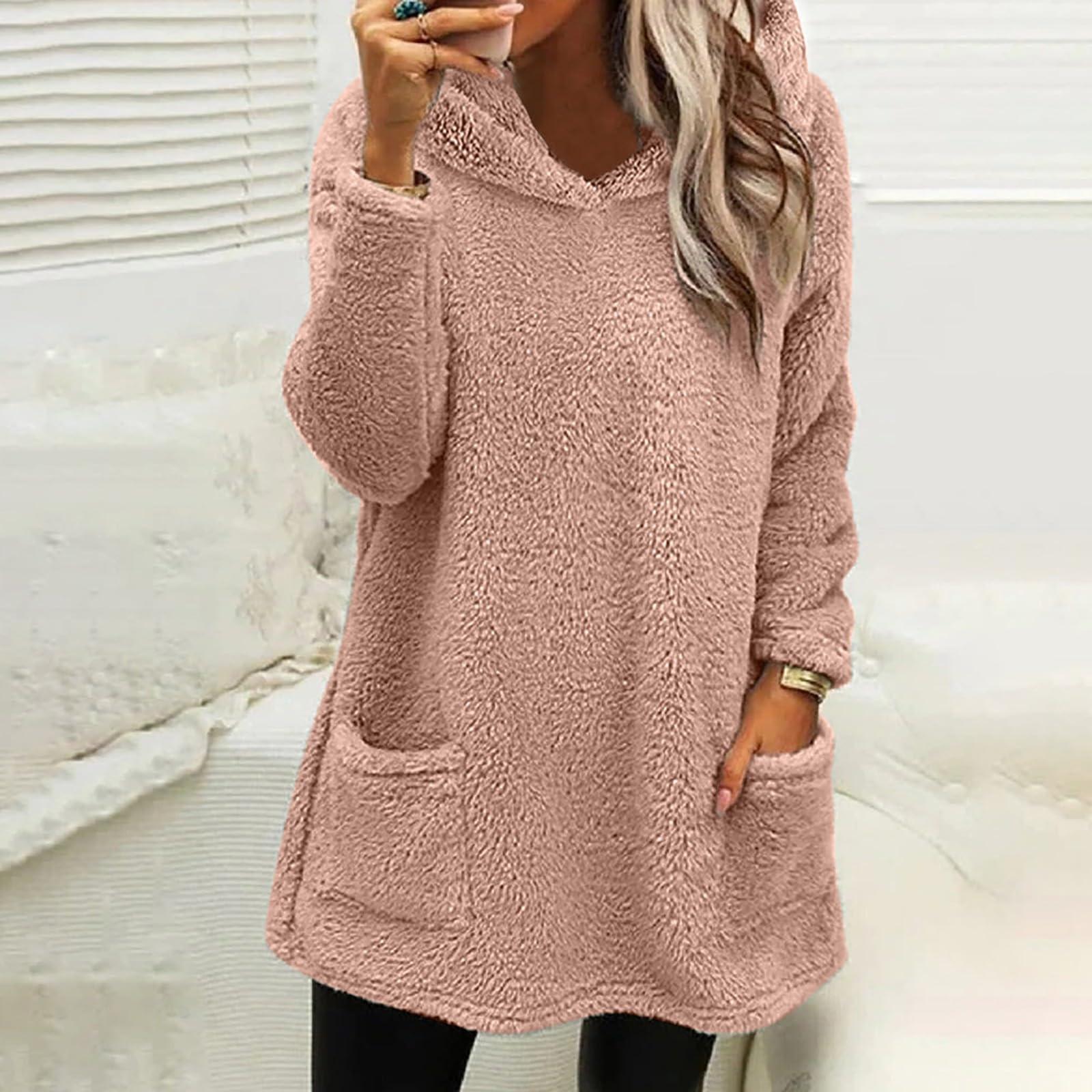 

Женская модная повседневная толстовка с капюшоном из флиса с длинным рукавом и карманом, двухсторонняя XL розовый