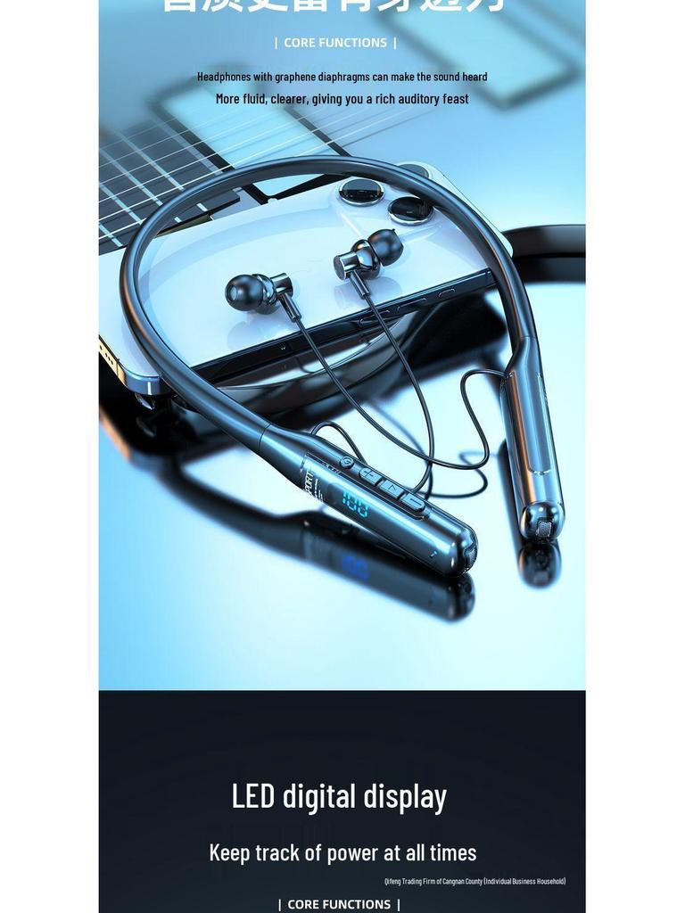 Bluetooth In-Ear Nackenbügel-Kopfhörer mit tiefem Bass, langer Akkulaufzeit, Geräuschunterdrückung und wasserdichtem Design für Studenten und Sport.