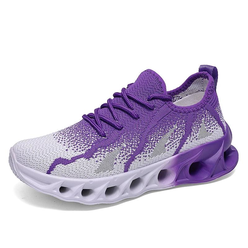 

Летние фиолетовые кроссовки для бега женские мужские дышащие вязаные кроссовки легкие мужские кроссовки уличная повседневная платформа спортивная обувь 45