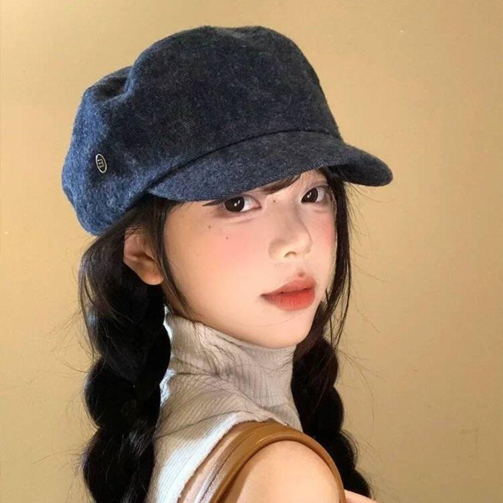 Flat Brim British Style Painter Cap Y2k Octagonal Hat Korean Demin Beret Streetwear
