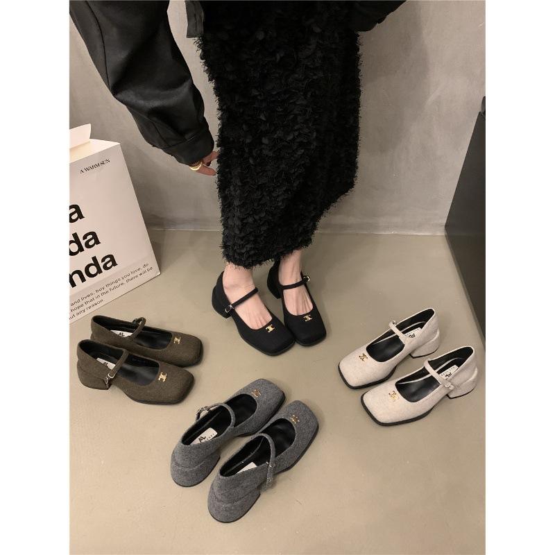 High Sense~ Mary Jane Schuhe Damen Goldschnalle mit Loafers Frühlingskleid Tragen 5Cm Kleine Lederschuhe