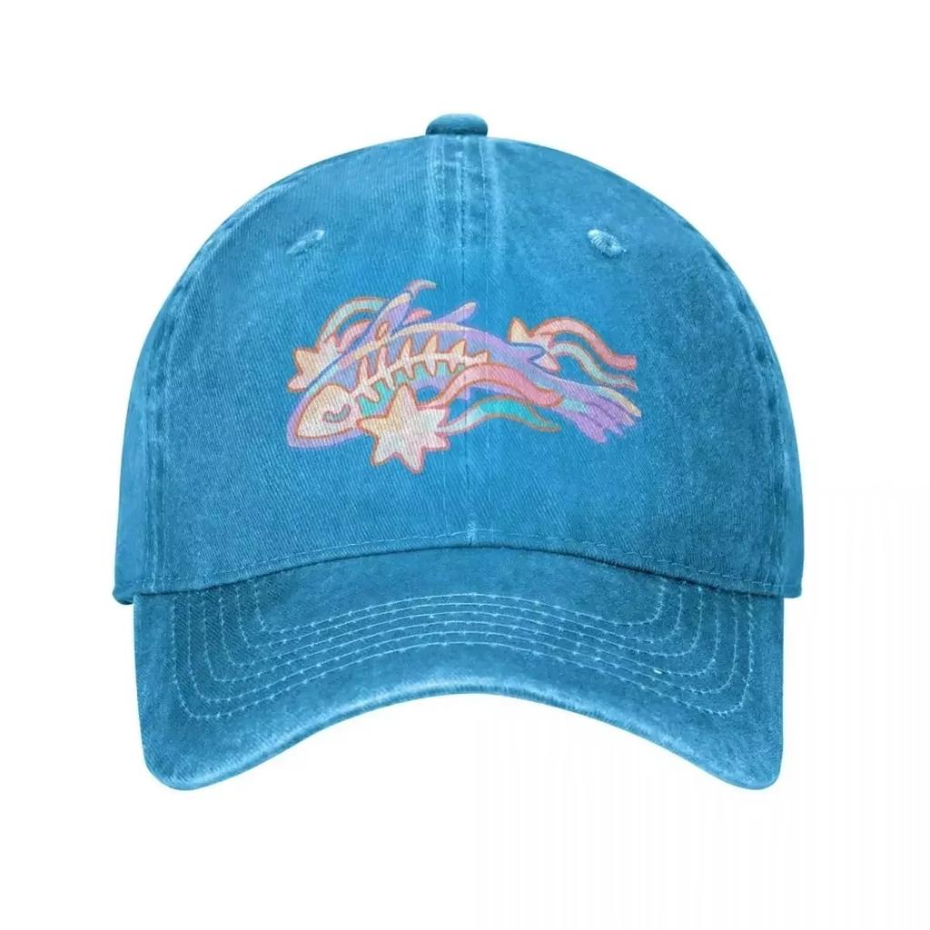 Mythic Fish Graphic Washed Denim Baseball Cap Adjustable Summer Outdoor Travel Hat