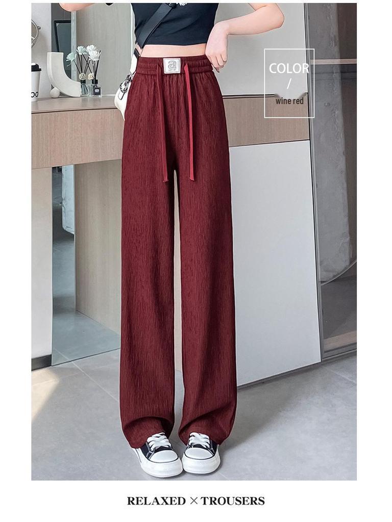 Pleated High Waist Fleece-Lined Wide Leg Pants for Women - Autumn Winter Slimming Plus Size Casual Wear