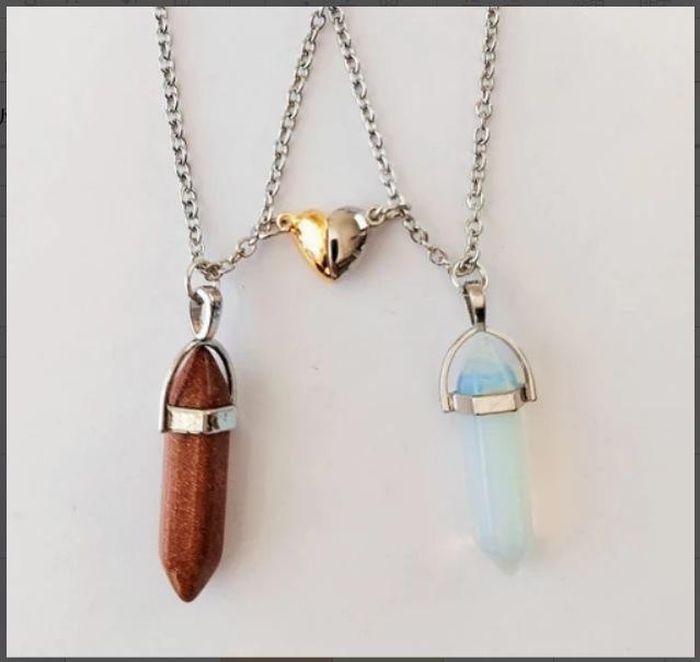 European & American Jade Hexagonal Bullet Pendant Magnetic Couple Necklace - Natural Stone Crystal