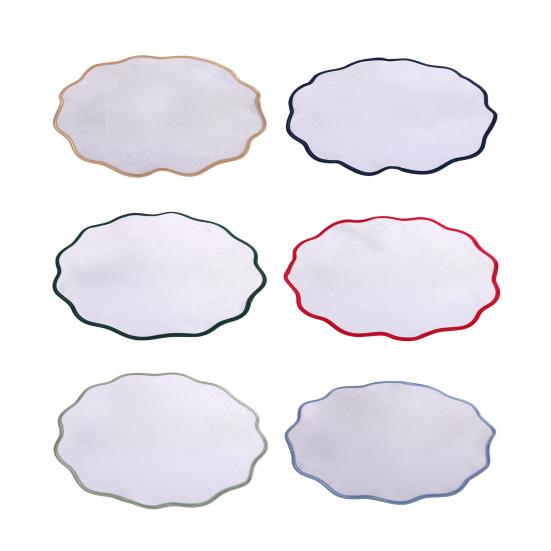 Scalloped Round Placemat Linen Machine Washable Placemat Heat Insulation Table Mat for Dining Table Protection Decoration