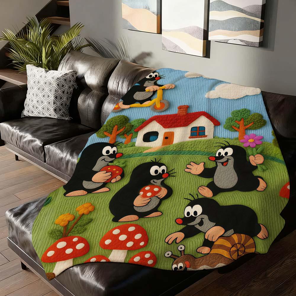 Cartoon Cute The Little Mole Blanket For Sofa Office Bed Plane Travel Sleep Read Relax Camping Soft And Warm 75X95CM