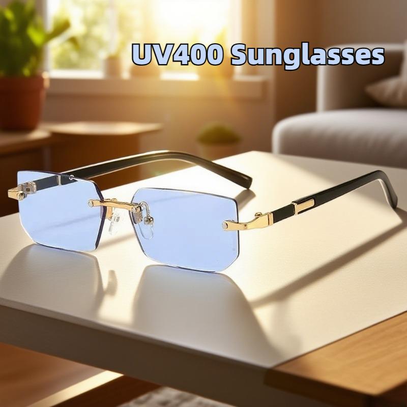 New Rimless Sunglasses Men and ladies Fashion Square Cut Edge Sunglasses Personalised Trend Outdoor Anti-ultraviolet Goggles