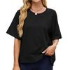 Damen-T-Shirts - Damen Einfarbig Gerippt Rundhals Ellbogenlange Locker geschnittenes T-Shirt Sweatshirt Frühling Sommer Lässiges Oberteil für Europa Amerika