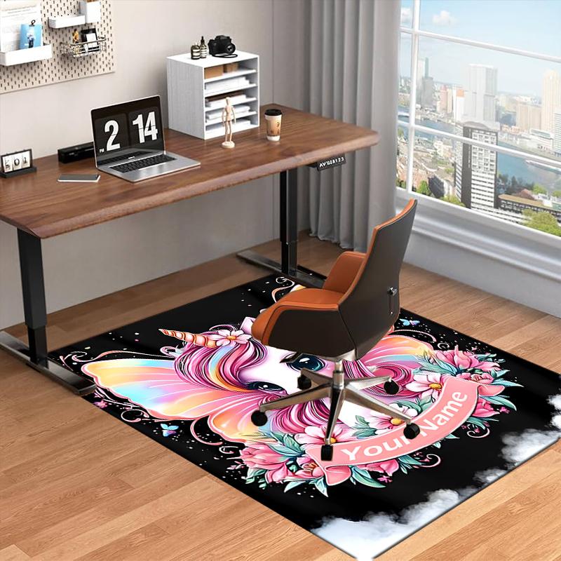 1PC Custom Name Fantasy Unicorn Art Theme Floor Mat Ideal for Living Room, Game Rooms, Office, Bedroom,Floor Mat Playful Design