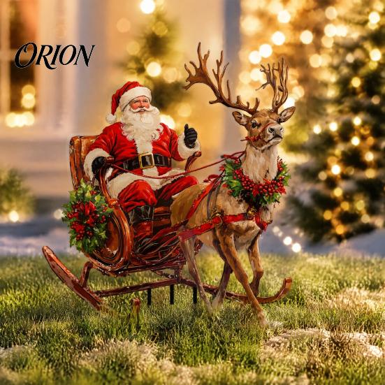 Double Sided Printed Stakes Santa Claus Garden Stake, Christmas Acrylic Yard Sign, Reindeer Sleigh Ornament for Outdoor Lawn Patio Planter Cute