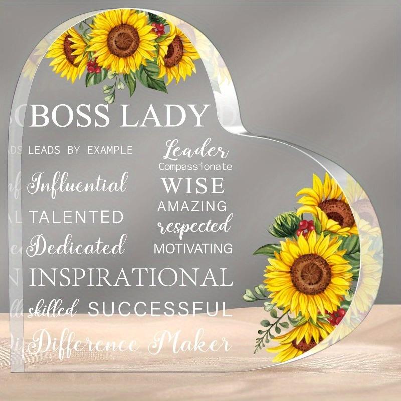 Boss Lady Sunflower Plaque - Inspirational Yellow Desk Gift for Female Leaders